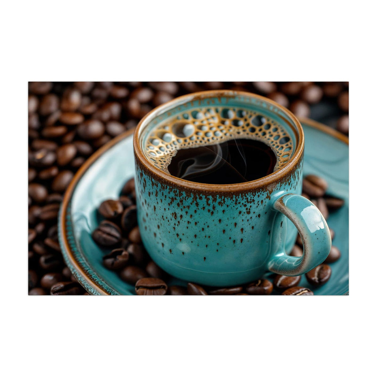 Küchenrückwand aus Glas Türkise Kaffeetasse im Hochformat, Motiv bildfüllend von vorn