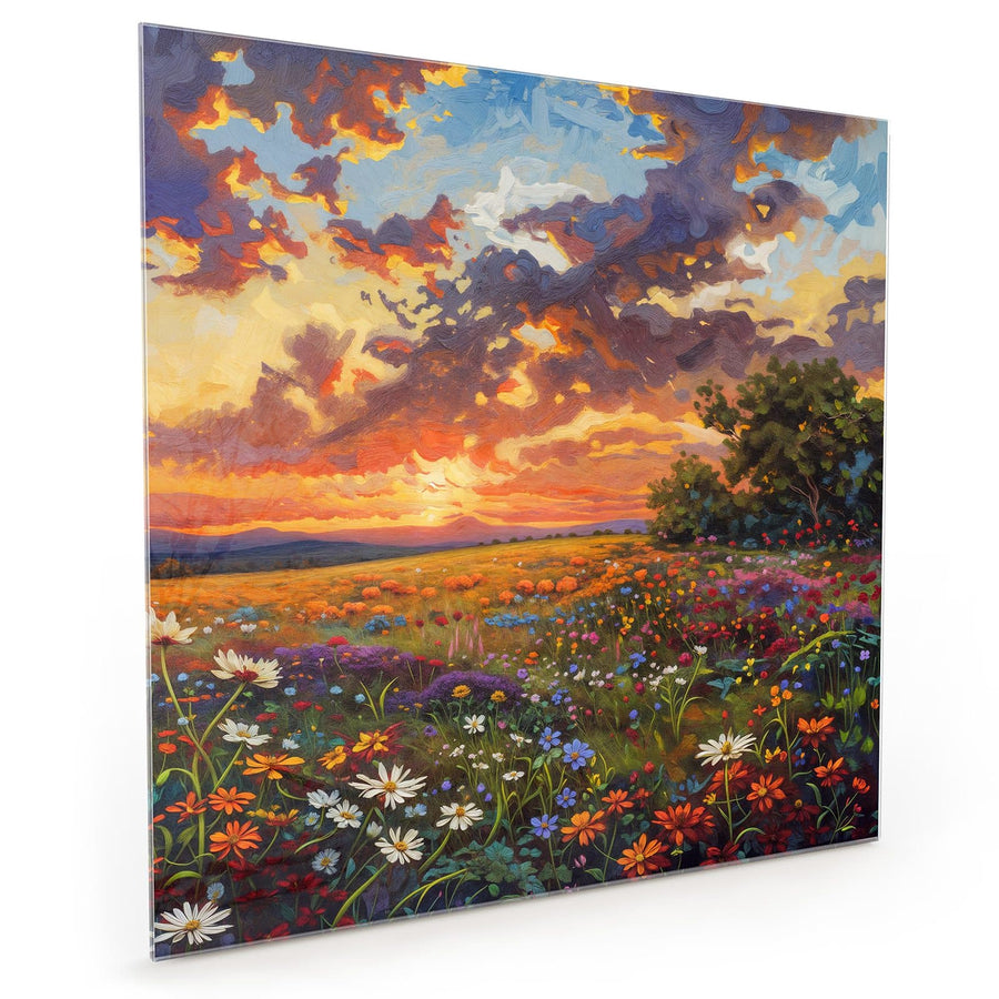 Maße Küchenrückwand Wildblumen im Abendrot aus Glas