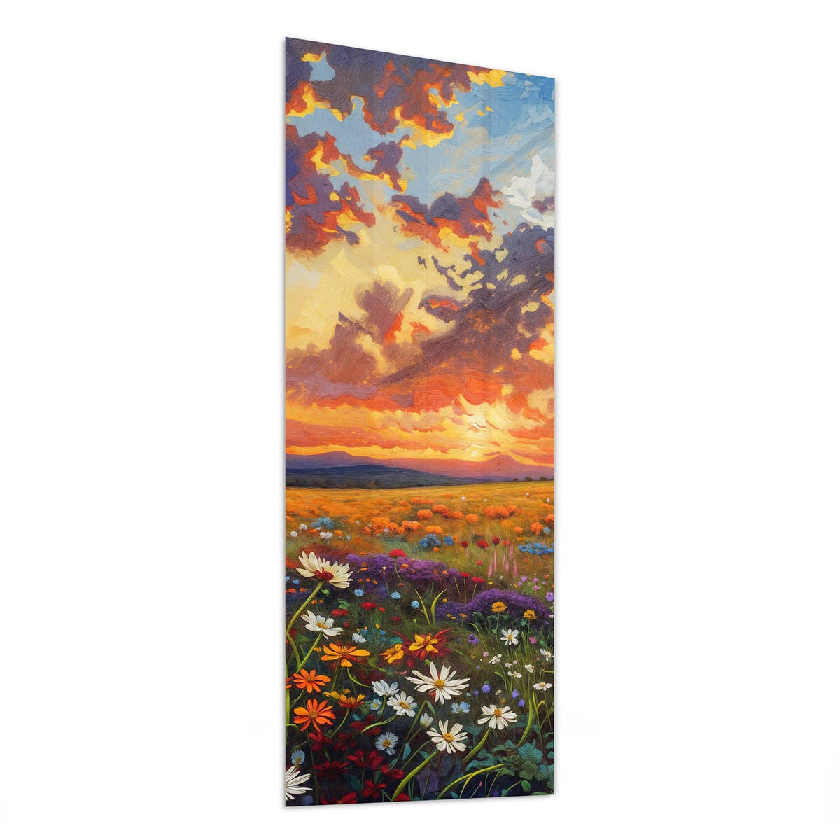 Glasbild Wildblumen im Abendrot von der Seite, 4 mm Echtglas