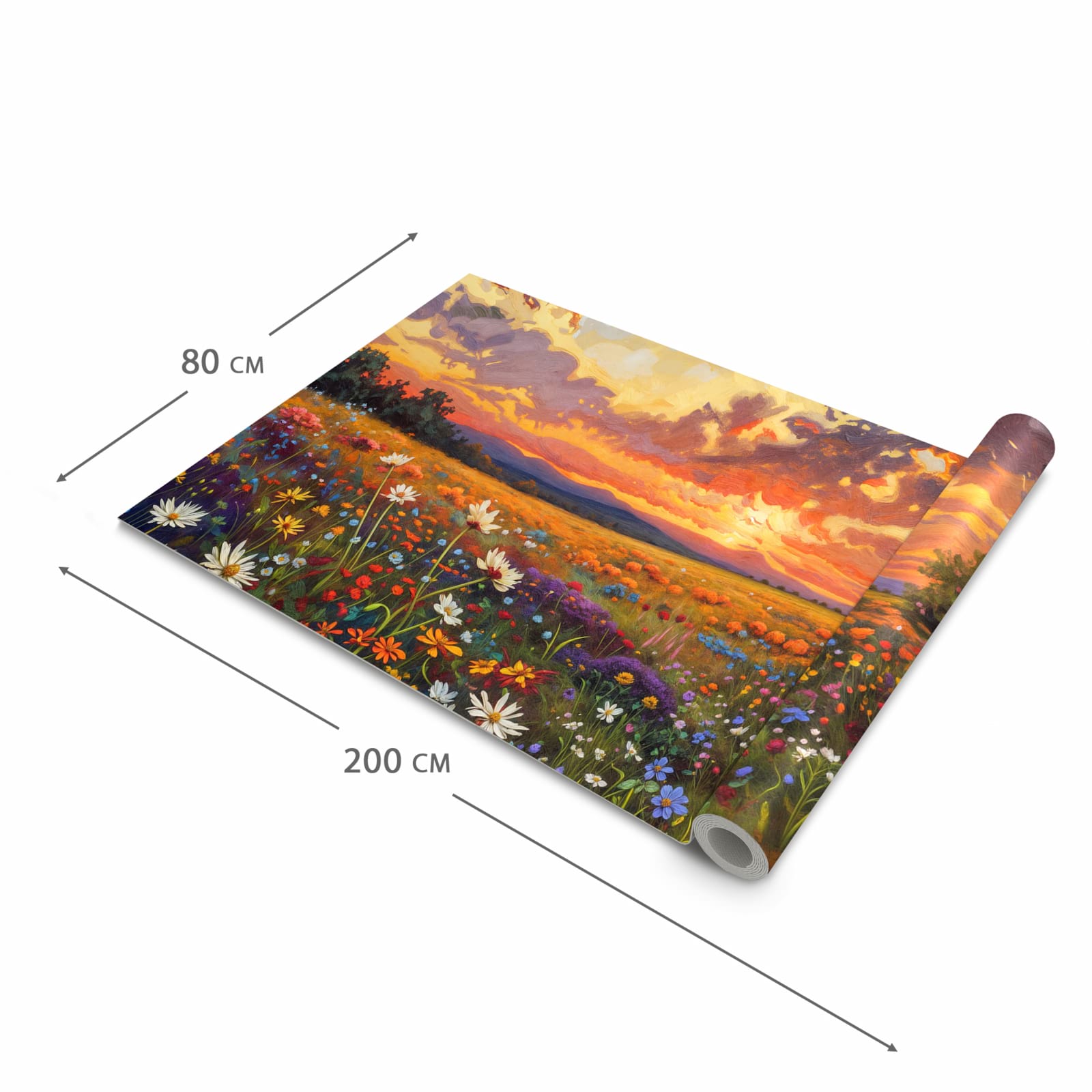 Rutschfester Küchenteppich mit Motiv Blumenwiese Sonnenuntergang in der Grösse 80x280 cm