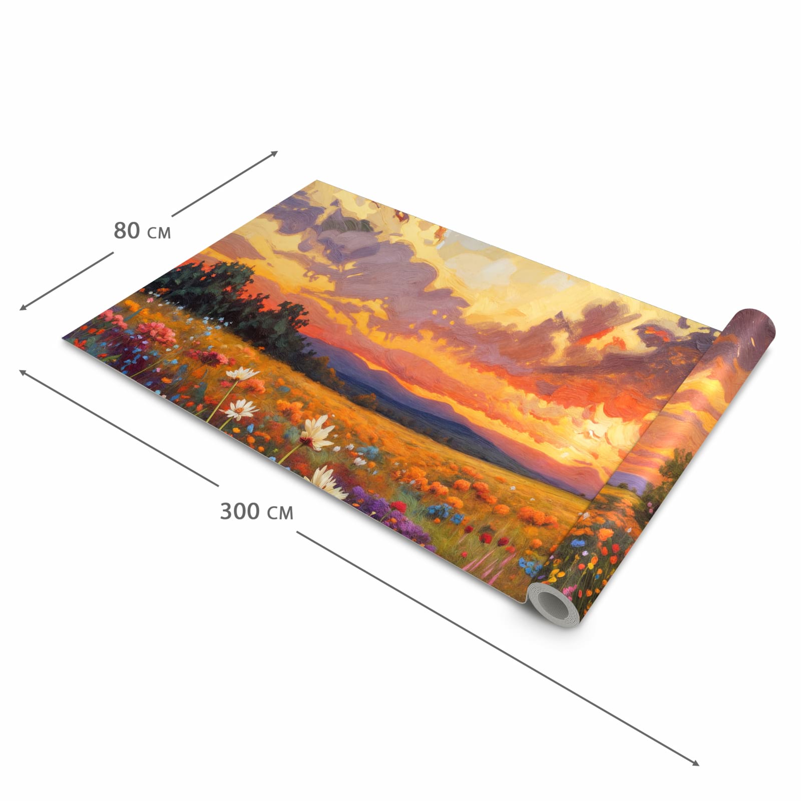 Küchenläufer mit Motiv Blumenwiese Sonnenuntergang in der Grösse 80x280 cm für Ordnung & Übersicht