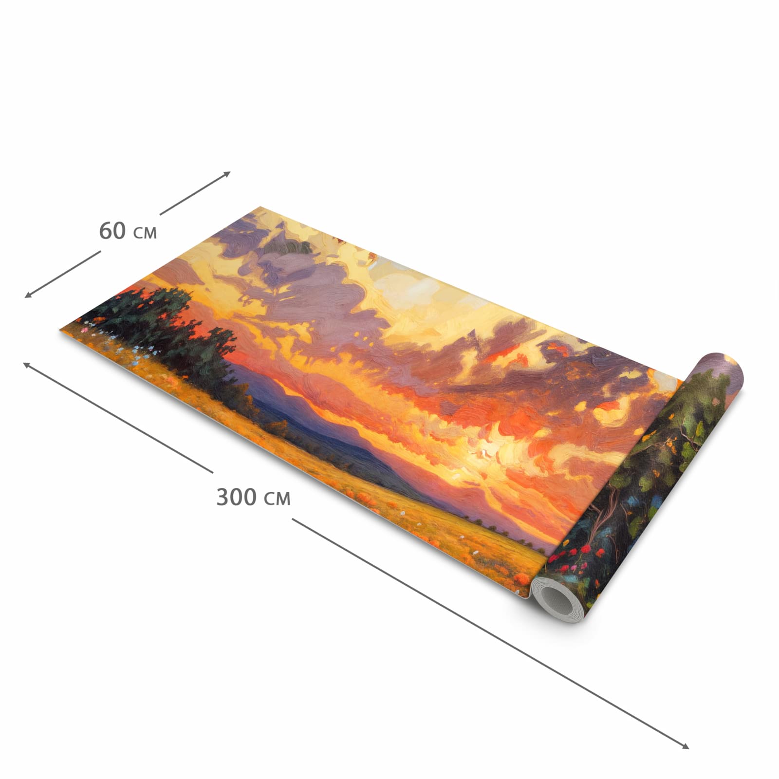 Waschbarer Küchenteppich mit Motiv Blumenwiese Sonnenuntergang in der Größe 80x280 cm