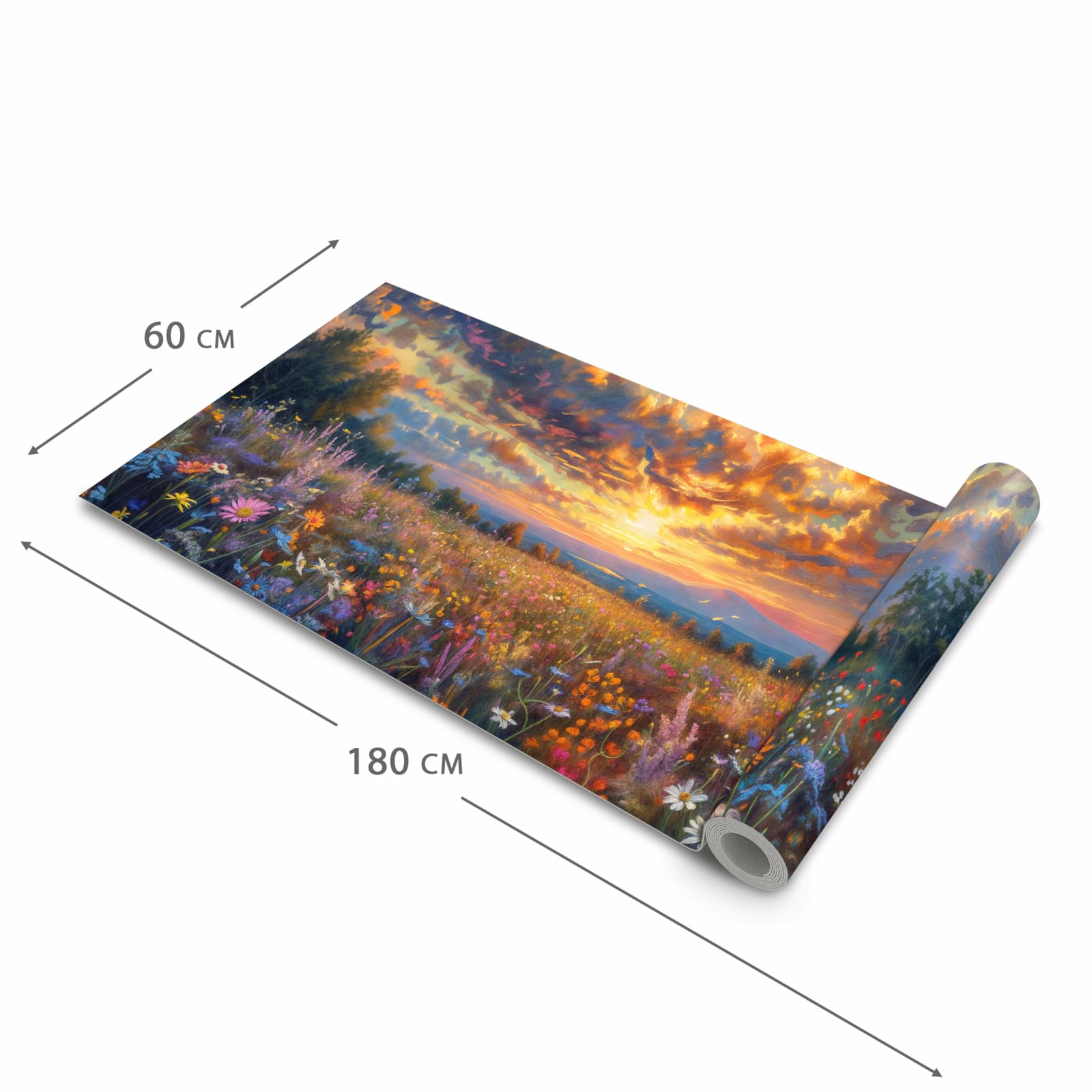 Abriebfester Küchenteppich mit Motiv Sonnenuntergang von Blumenwiese in der Grösse 80x280 cm