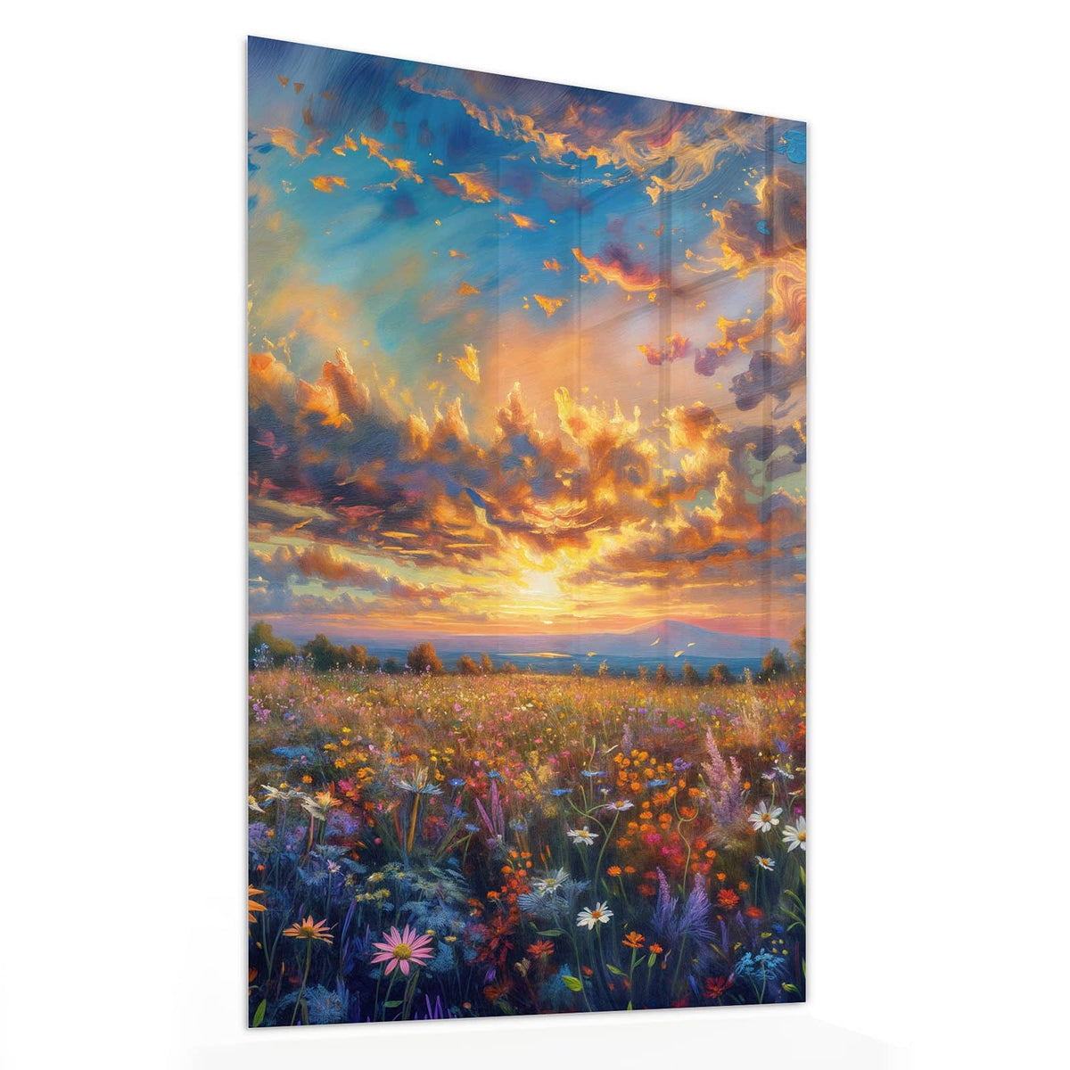 Glasbild Gemalte Wildblumen von der Seite, 4 mm Echtglas