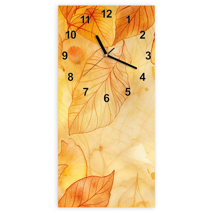 Wanduhr Herbstblätter aus Glas – Hochformat 30 × 60 cm mit Ziffernblatt Modern