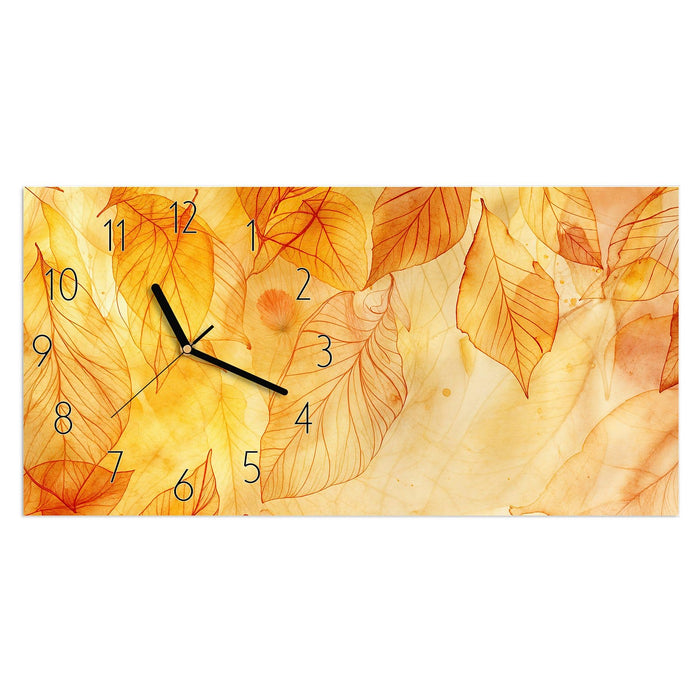 Wanduhr Herbstblätter aus Glas – Querformat 60 × 30 cm mit Ziffernblatt Elegant
