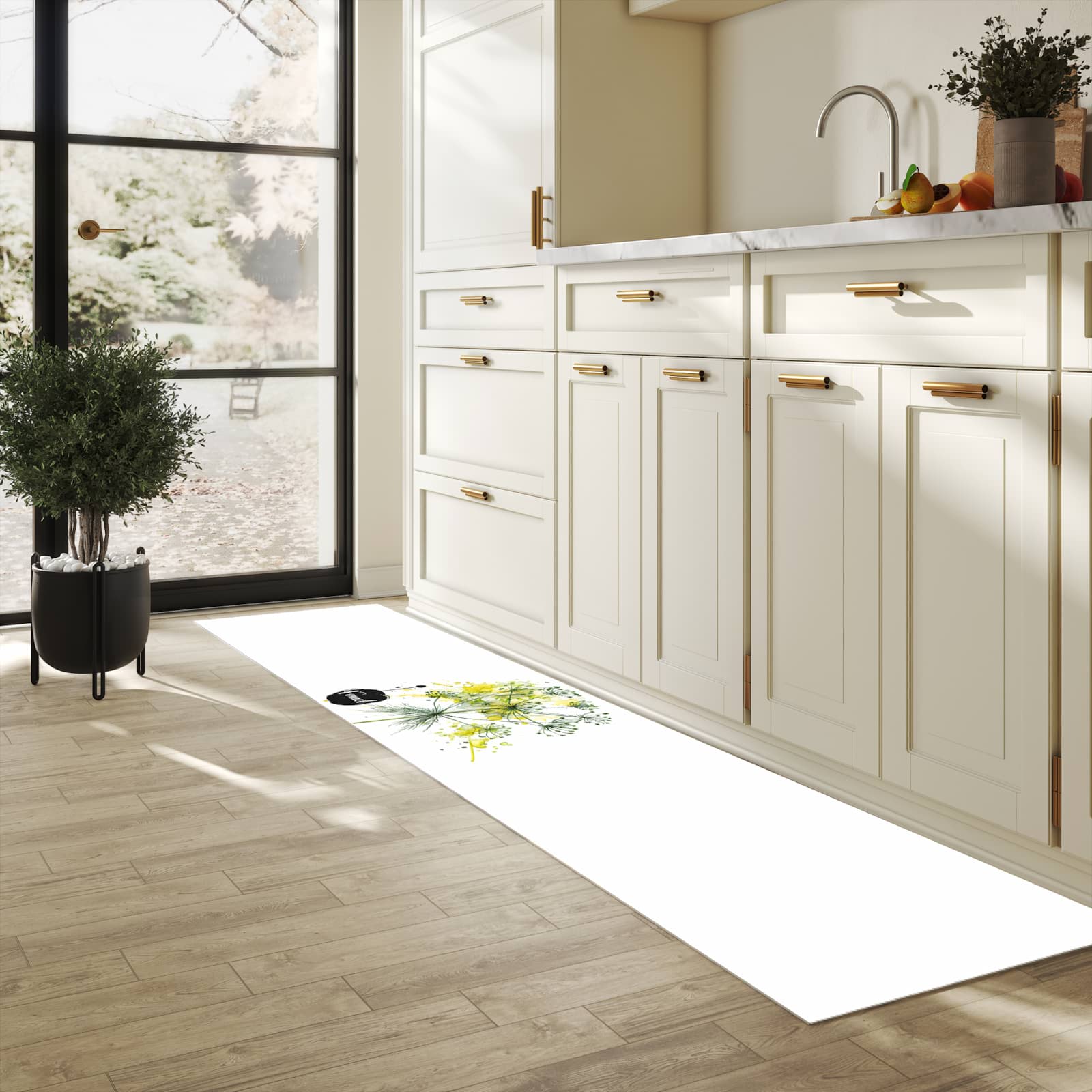 Küchenteppich mit Motiv Fennel Kunstwerk für Ordnung in heller Küche