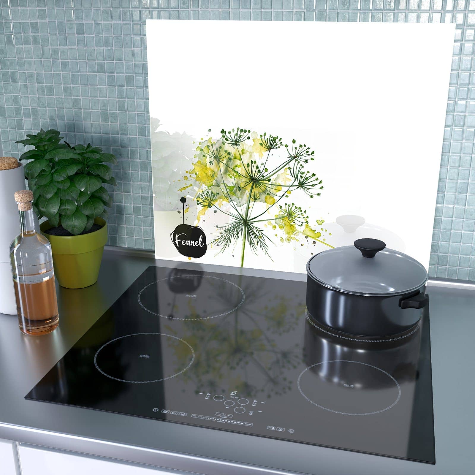 1-teilige Herdabdeckung mit Fennel Kunstwerk-Motiv als Spritzschutz hinter dem Kochfeld