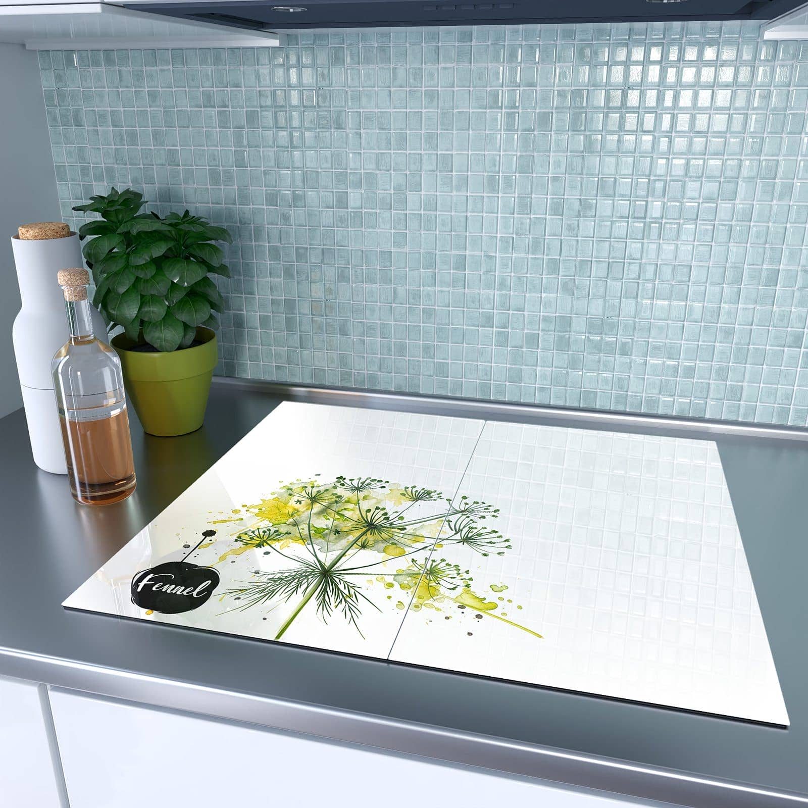 2-teilige Herdabdeckung mit Fennel Kunstwerk-Motiv auf dem Ceranfeld