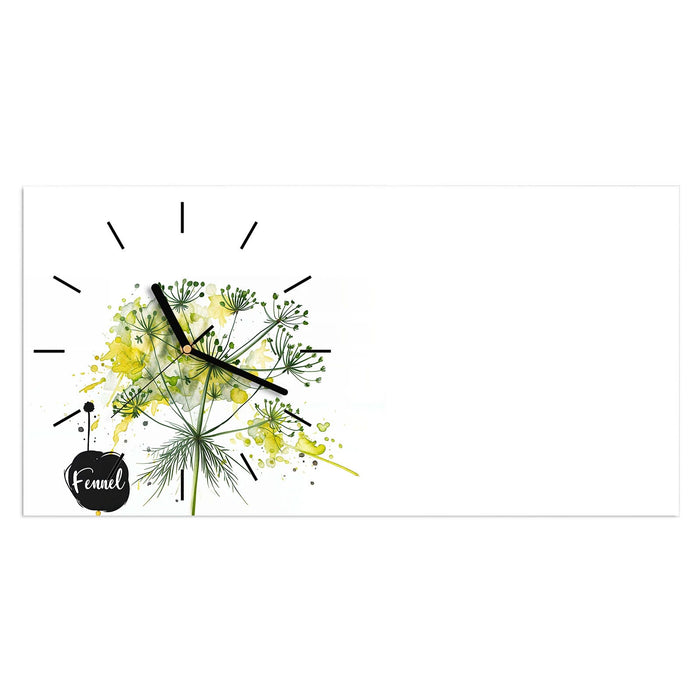 Wanduhr Fennel Kunstwerk aus Glas – Querformat 60 × 30 cm mit Ziffernblatt Linie