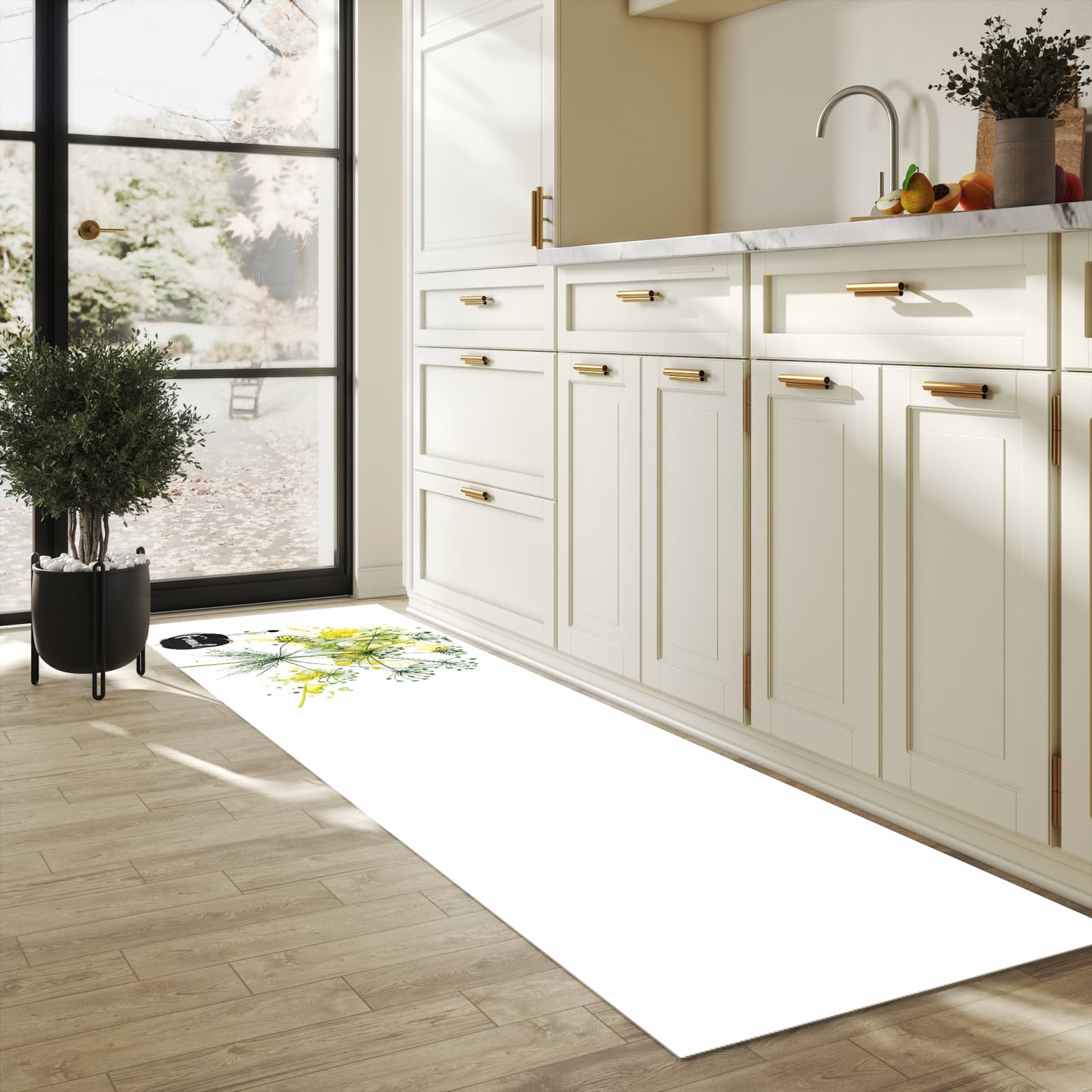 Zeitsparender Läufer Küche mit Motiv Fennel Kunstwerk in heller Küche