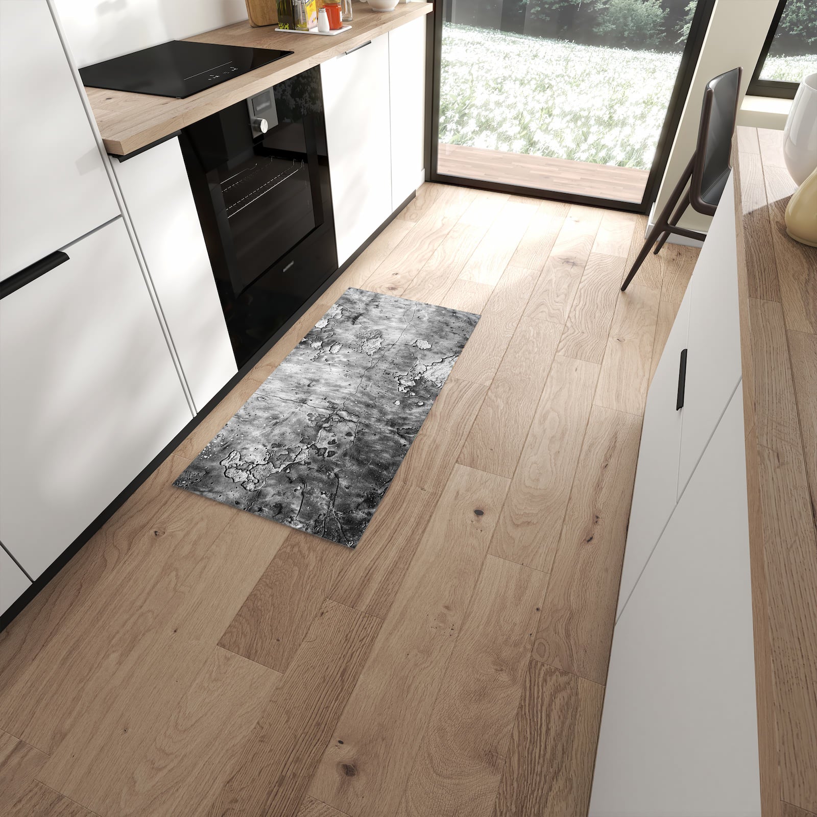 Hygienischer Küchenteppich mit Motiv Abgenutzte Wand in moderner Küche - waschbar #grösse_60 x 120 cm