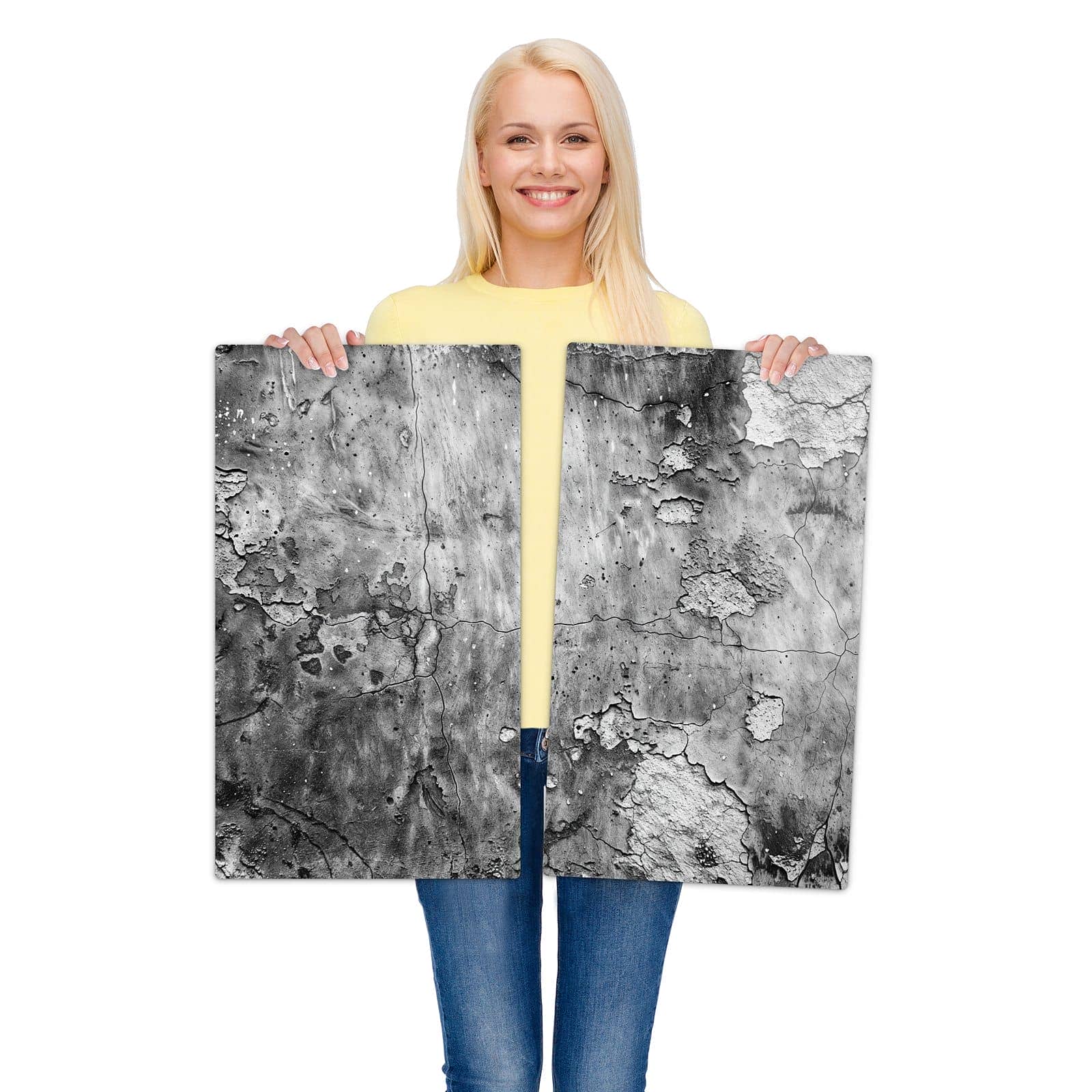 2-teilige Abdeckplatten mit Abgenutzte Wand-Motiv werden zur Größendarstellung gehalten