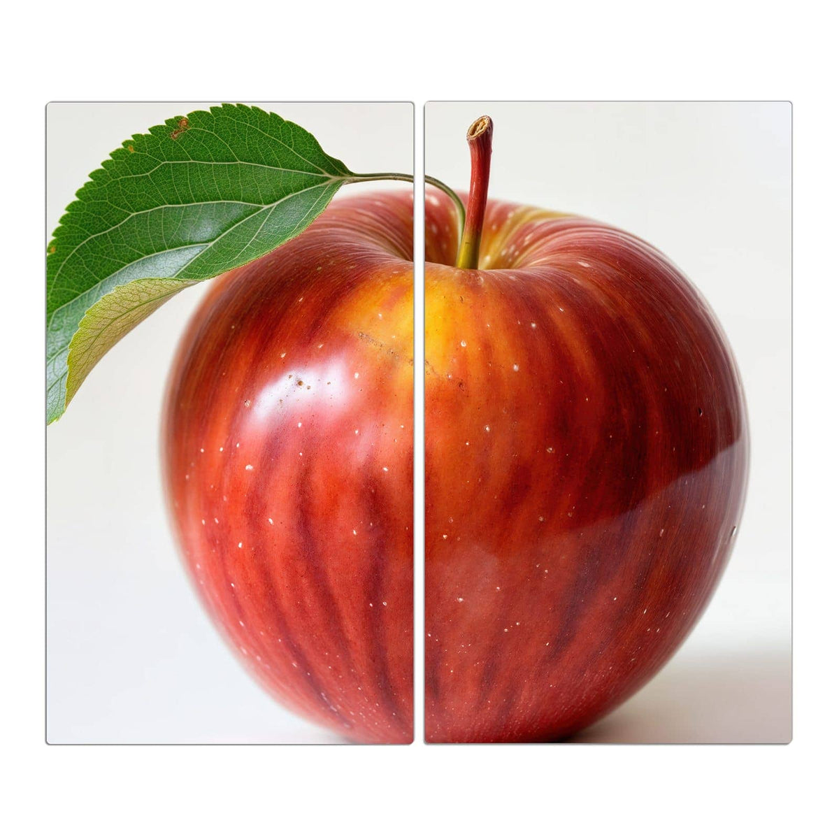 2-teilige Herdabdeckung mit Roter Apfel Mit Blatt-Motiv in der Frontansicht #grösse_2-Teilig (60x52cm)