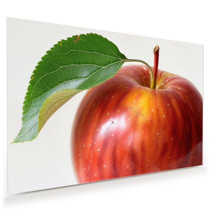 Wandbild mit dem Motiv Roter Apfel mit Blatt