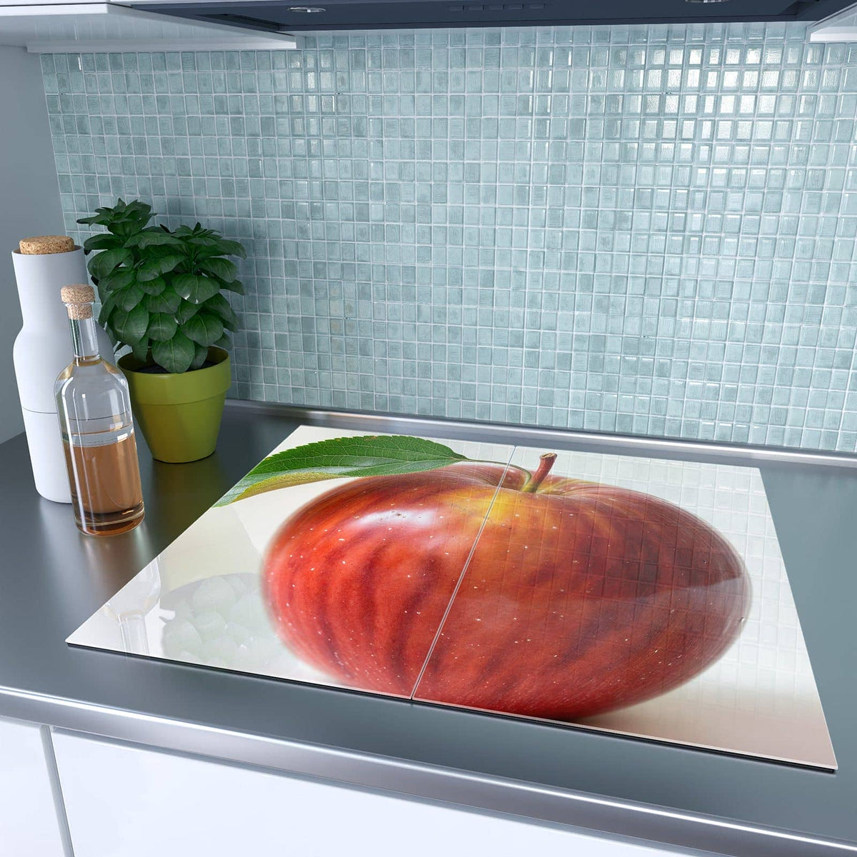 2-teilige Abdeckung für Herdplatten mit Roter Apfel Mit Blatt-Motiv auf dem Ceranfeld