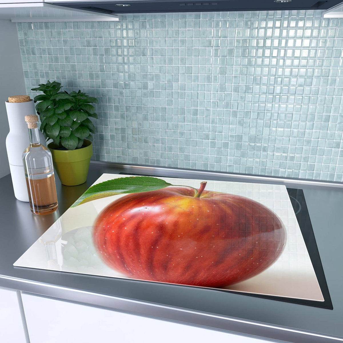 1-teilige Herdabdeckung mit Roter Apfel Mit Blatt-Motiv auf dem Ceranfeld