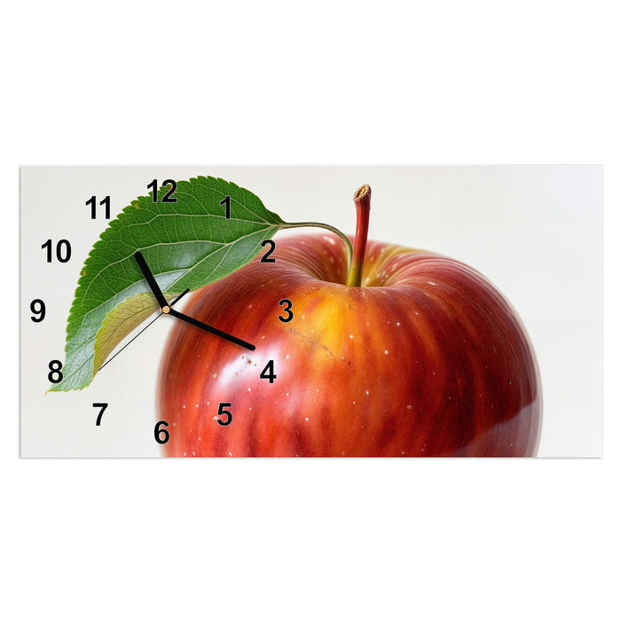 Wanduhr Roter Apfel Mit Blatt aus Glas – Querformat 60 × 30 cm mit Ziffernblatt Modern