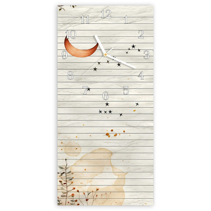Wanduhr Natur Notizblock aus Glas – Hochformat 30 × 60 cm mit Ziffernblatt Klassisch