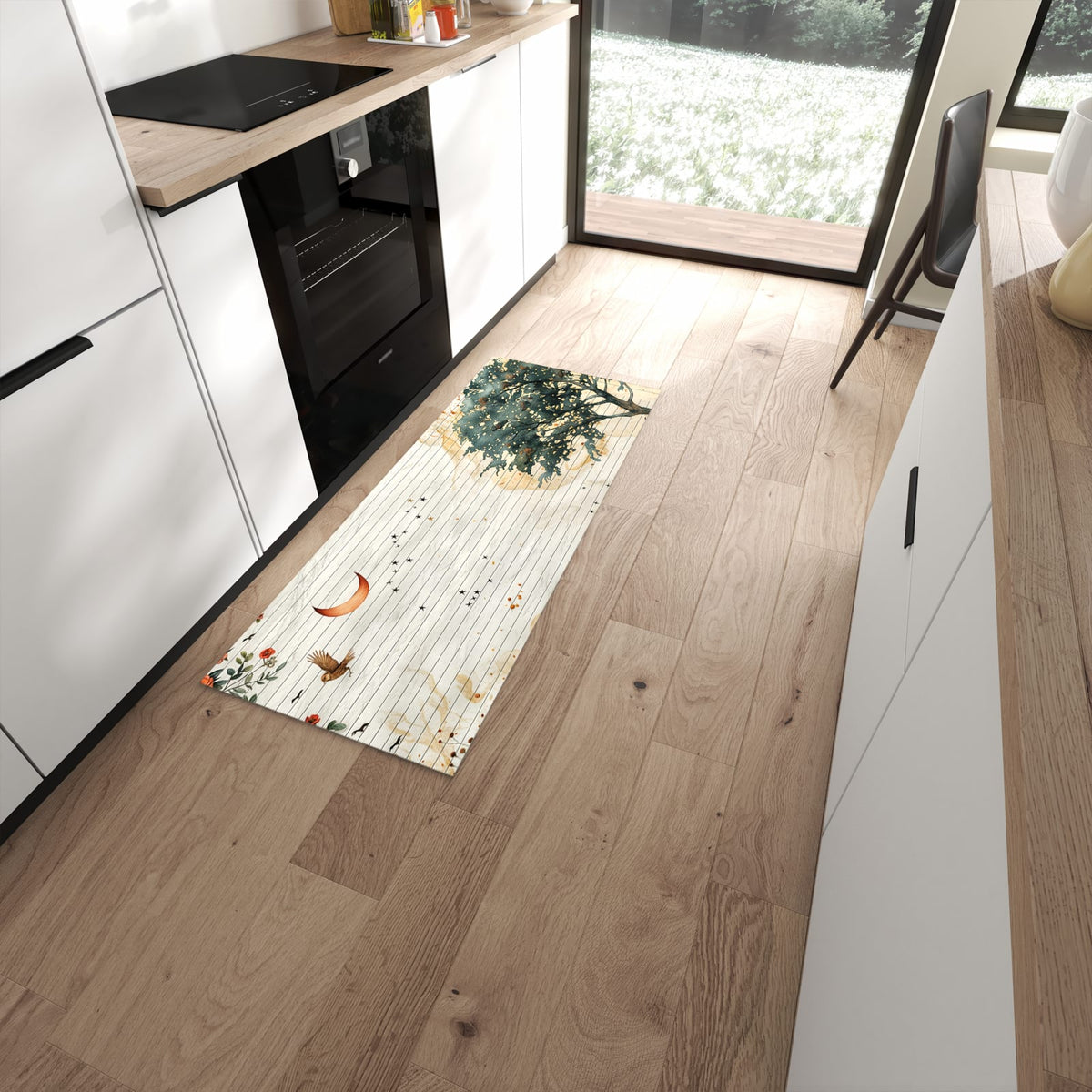 Langlebiger Küchenläufer mit Motiv Natur Notizblock in moderner Küche #grösse_60 x 150 cm