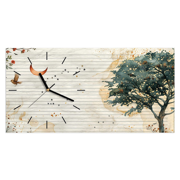 Wanduhr Natur Notizblock aus Glas – Querformat 60 × 30 cm mit Ziffernblatt Linie
