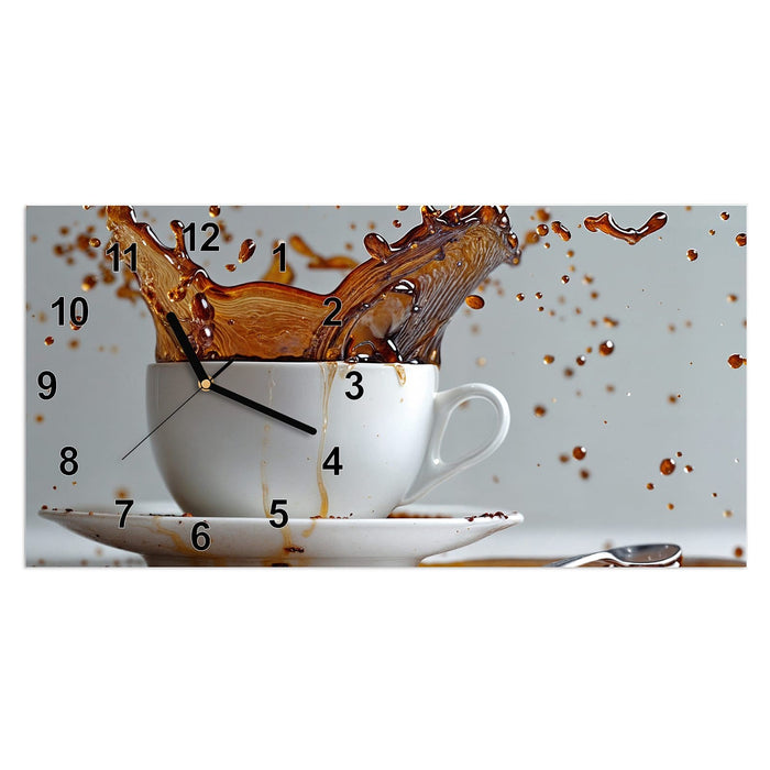 Wanduhr Kaffeeexplosion aus Glas – Querformat 60 × 30 cm mit Ziffernblatt Modern