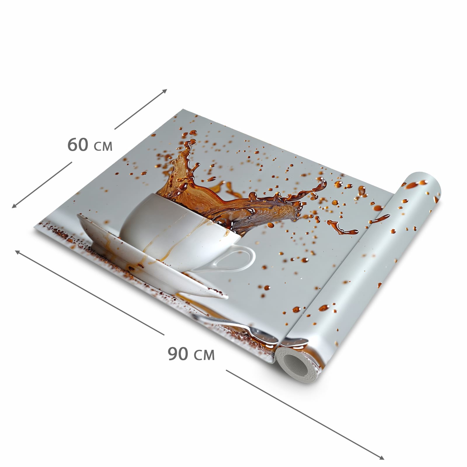 Küchenteppich mit Motiv Kaffeeexplosion in der Grösse 60x90 cm für sichere Aufbewahrung