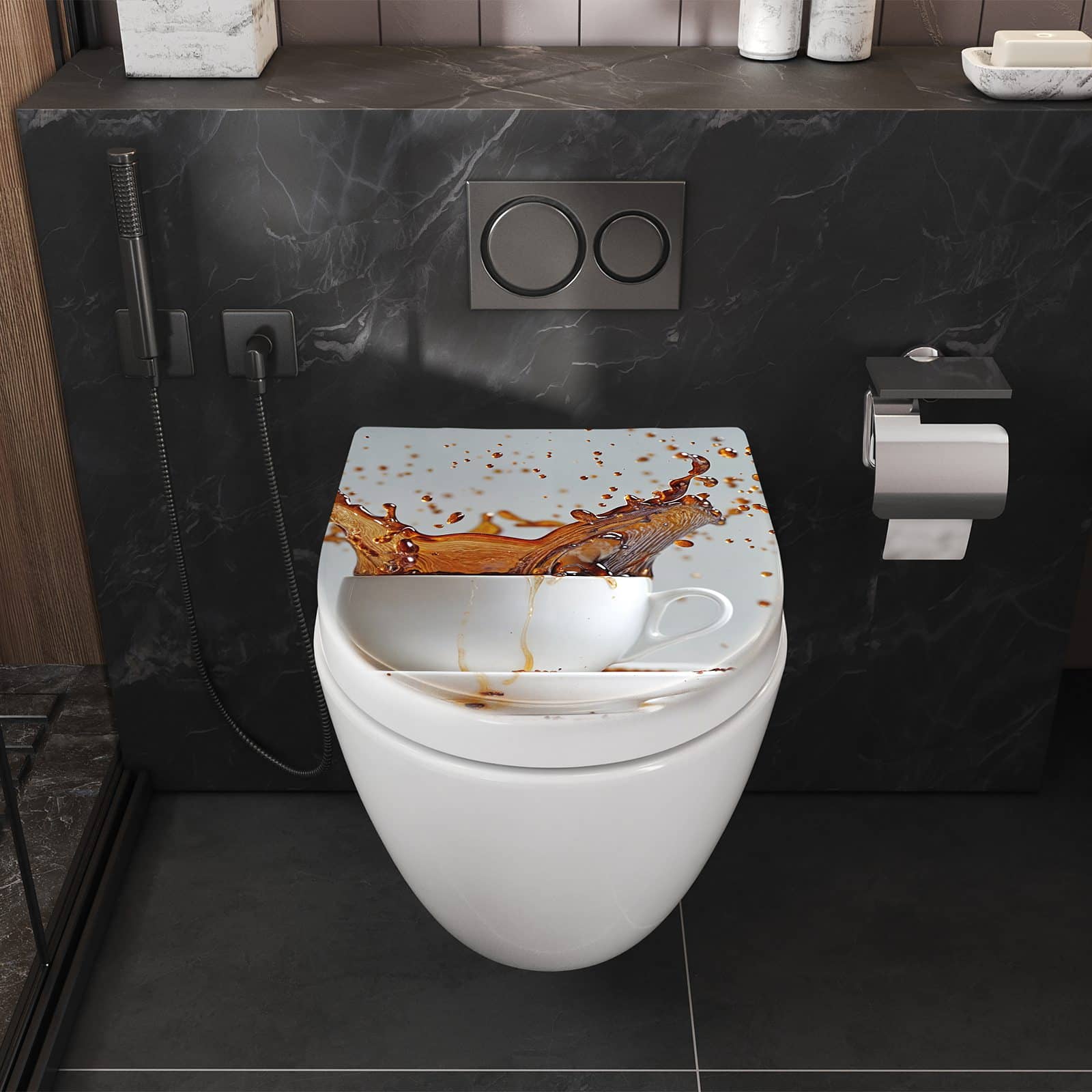 WC-Sitz mit Absenkautomatik Kaffeeexplosion