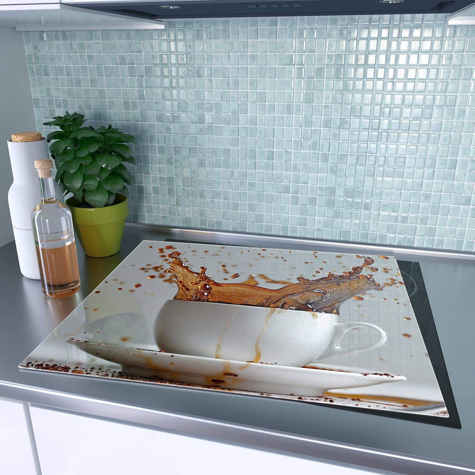 1-teilige Herdabdeckplatten mit Kaffeeexplosion-Motiv auf dem Ceranfeld
