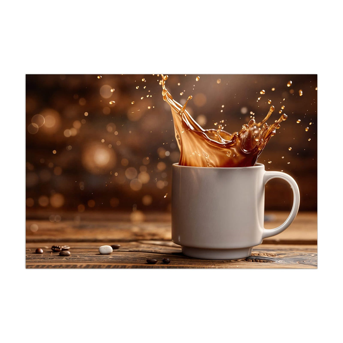 Küchenrückwand aus Glas Goldene Kaffeewelle im Hochformat, Motiv bildfüllend von vorn