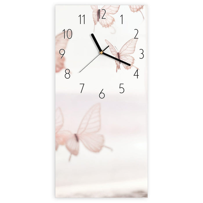 Wanduhr Schmetterlinge Vorhangsins aus Glas – Hochformat 30 × 60 cm mit Ziffernblatt Elegant