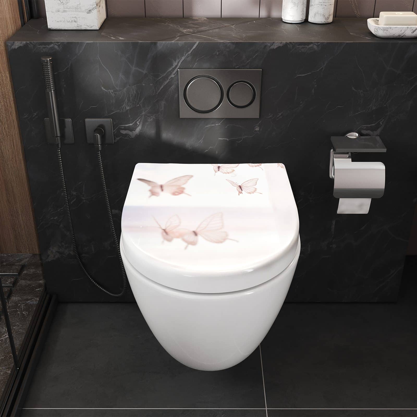 WC-Sitz mit Absenkautomatik Schmetterlinge Vorhangsins