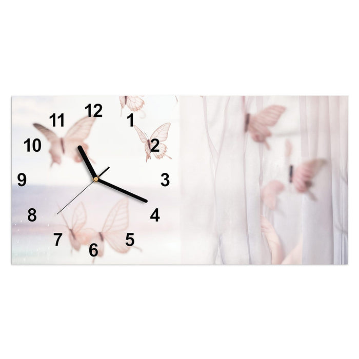 Wanduhr Schmetterlinge Vorhangsins aus Glas – Querformat 60 × 30 cm mit Ziffernblatt Modern