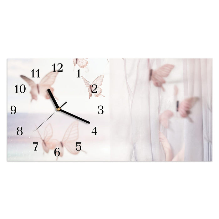 Wanduhr Schmetterlinge Vorhangsins aus Glas – Querformat 60 × 30 cm mit Ziffernblatt Klassisch