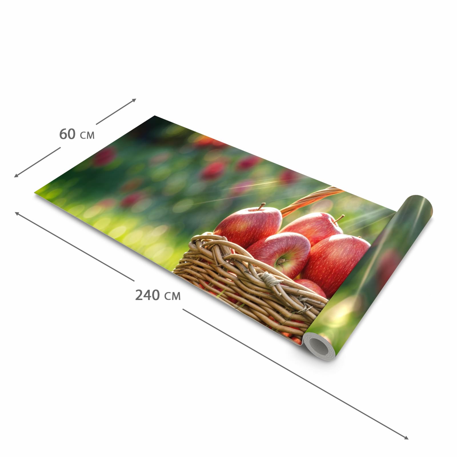 Rutschhemmender waschbarer Küchenläufer mit Motiv Korb mit roten Äpfeln in der Größe 60x270 cm