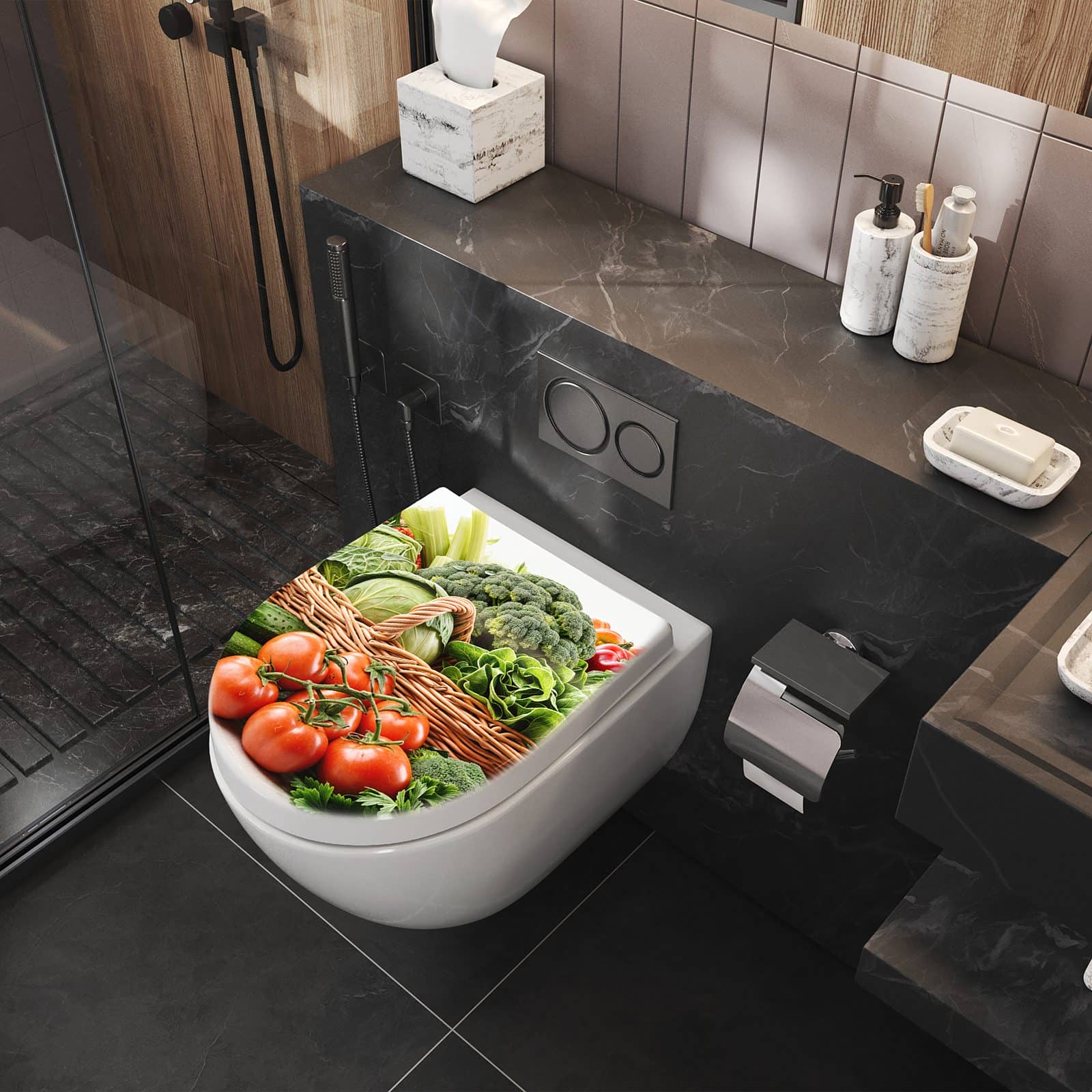 WC-Sitz mit Absenkautomatik Frisches Gemüse Korb