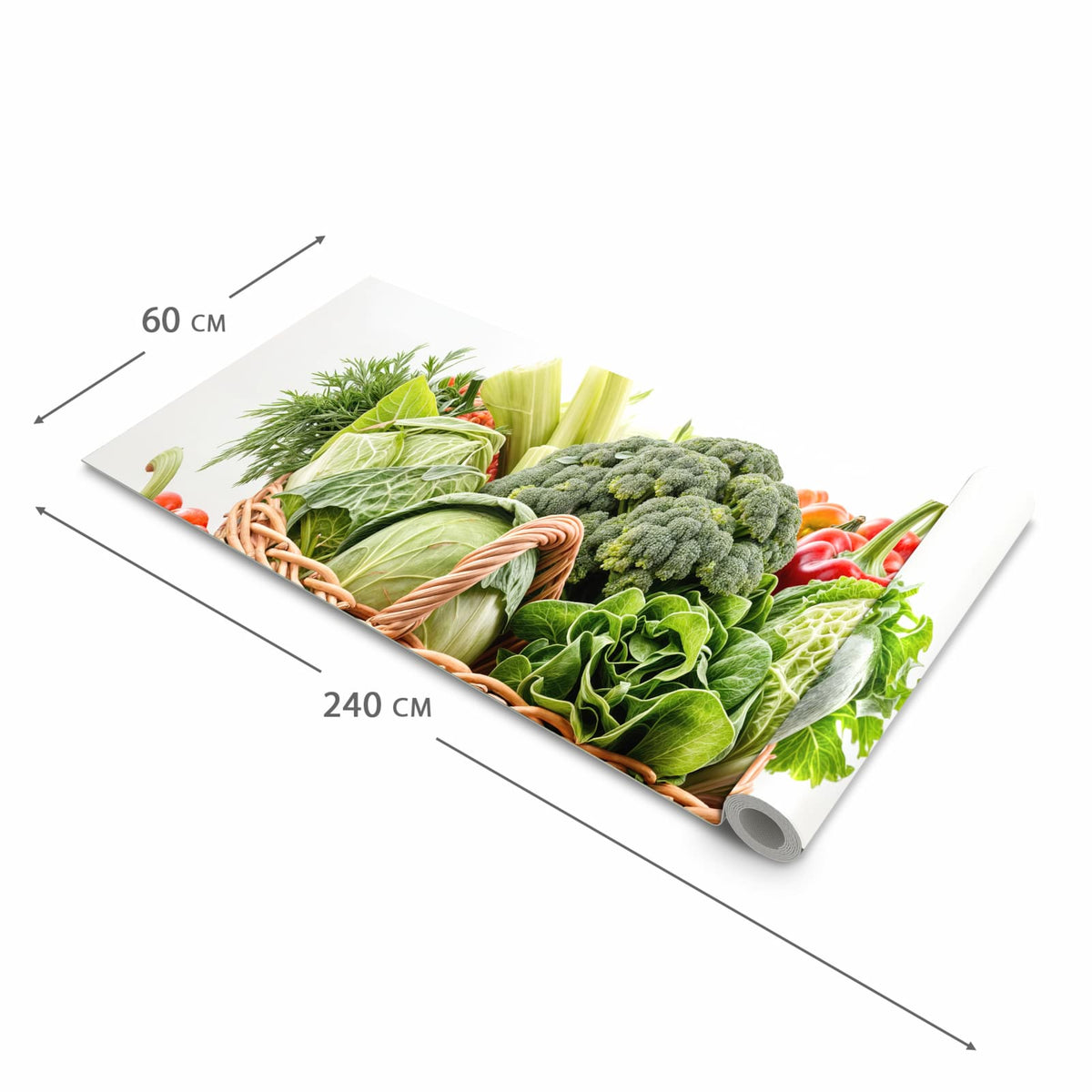 Zeitsparender Küchenteppich mit Motiv Frisches Gemüse Korb in der Grösse 60x270 cm