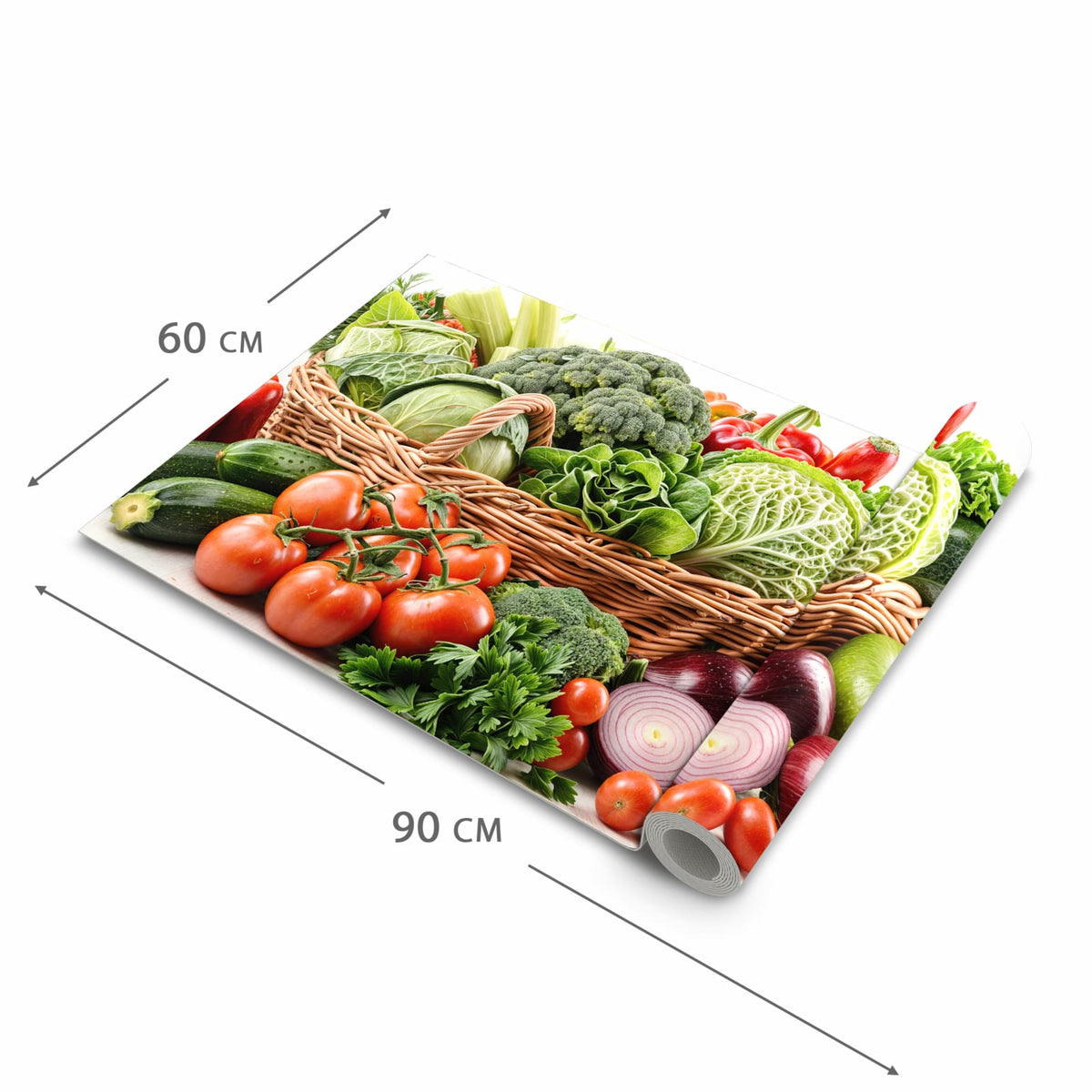 UV-beständiger Läufer für die Küche mit Motiv Frisches Gemüse Korb in der Grösse 60x270 cm