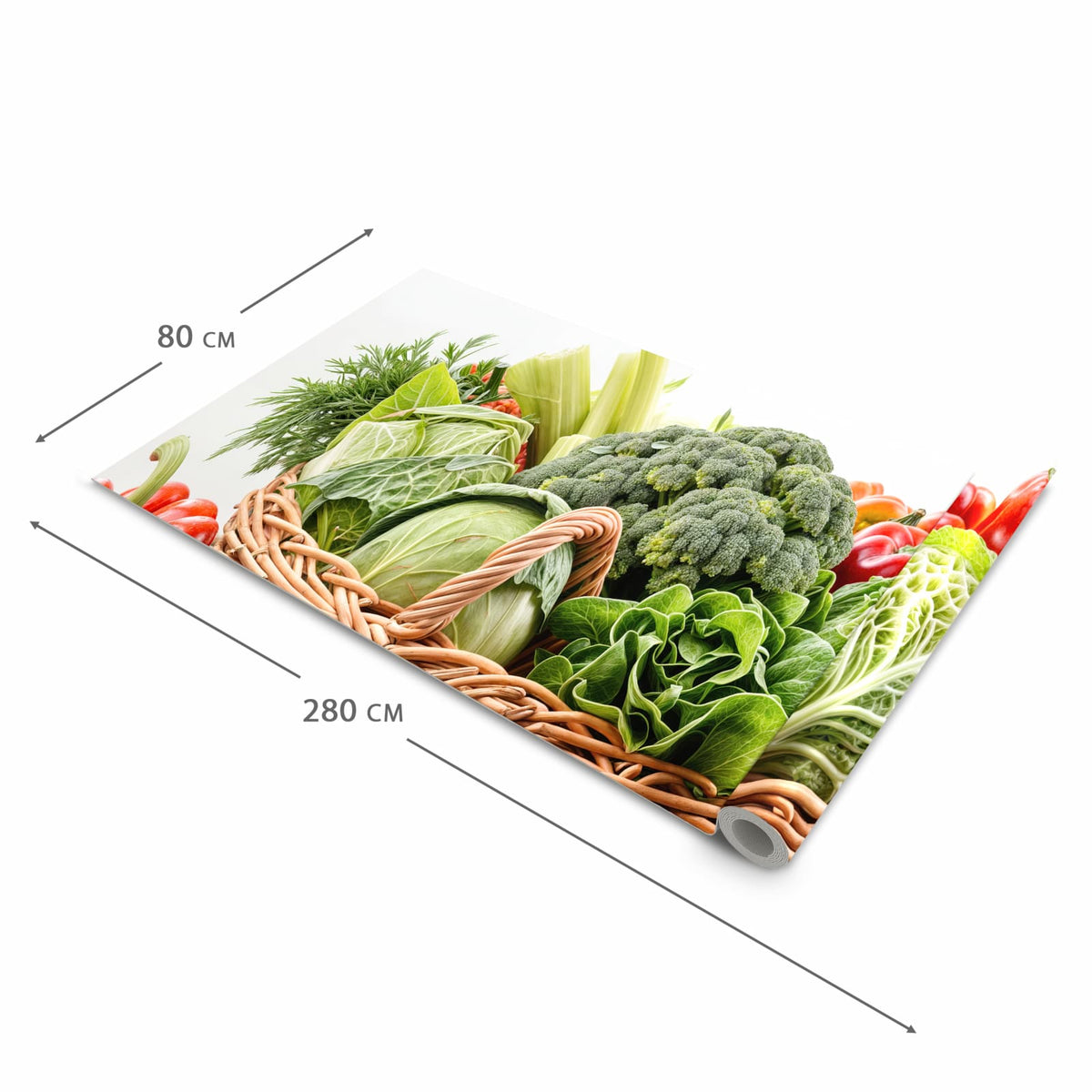 Fleckenresistenter Küchenläufer mit Motiv Frisches Gemüse Korb in der Grösse 60x270 cm