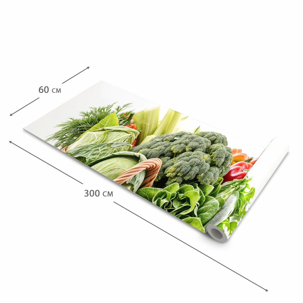 Abriebfester Küchenteppich mit Motiv Frisches Gemüse Korb in der Grösse 60x270 cm für die Küche