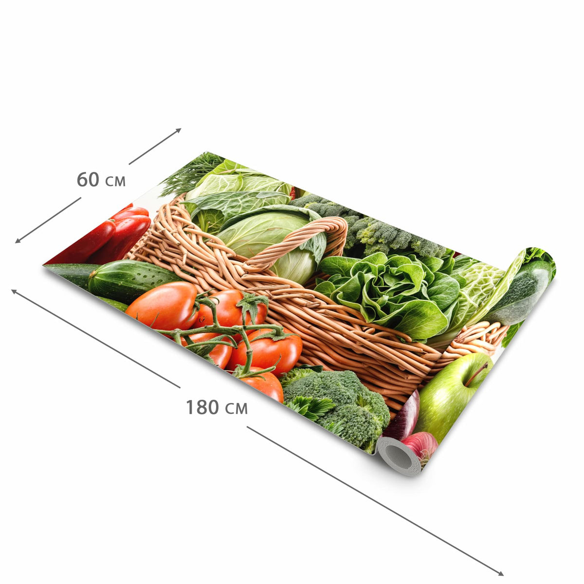 Küchenteppich mit Motiv Frisches Gemüse Korb in der Grösse 60x270 cm für sichere Aufbewahrung