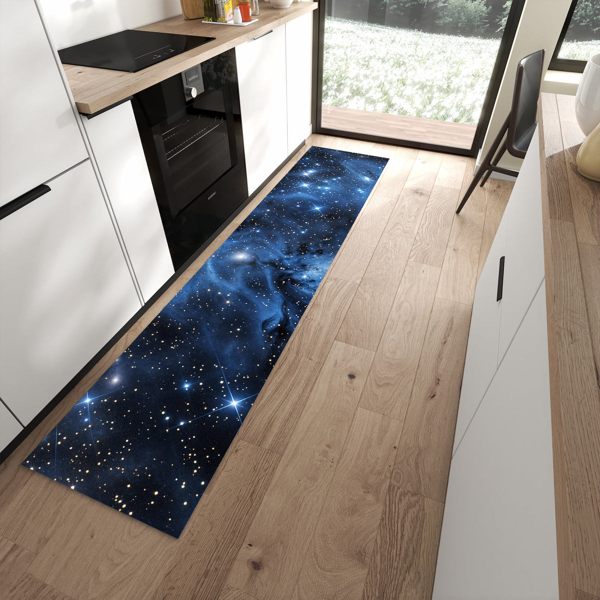 Küchenteppich mit Motiv Sanfte Sternenhinmel für angenehme Haptik in moderner Küche