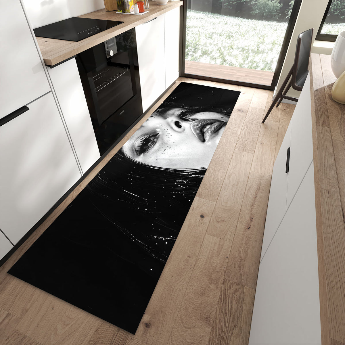 Bodenschonender Küchenteppich mit Motiv Mystischer Blick in moderner Küche