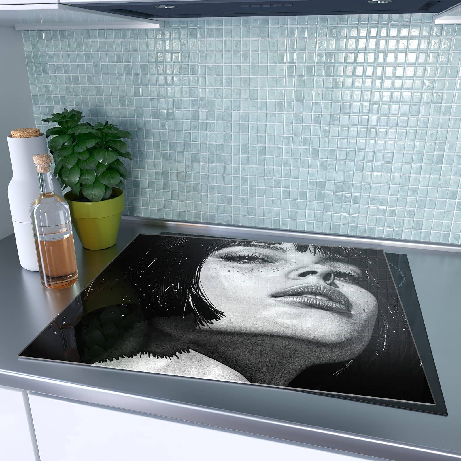 1-teilige Herdabdeckung aus Glas mit Mystischer Blick-Motiv auf dem Ceranfeld