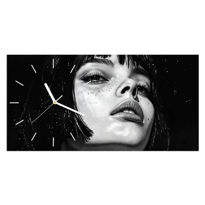 Wanduhr Mystischer Blick aus Glas – Querformat 60 × 30 cm mit Ziffernblatt Linie