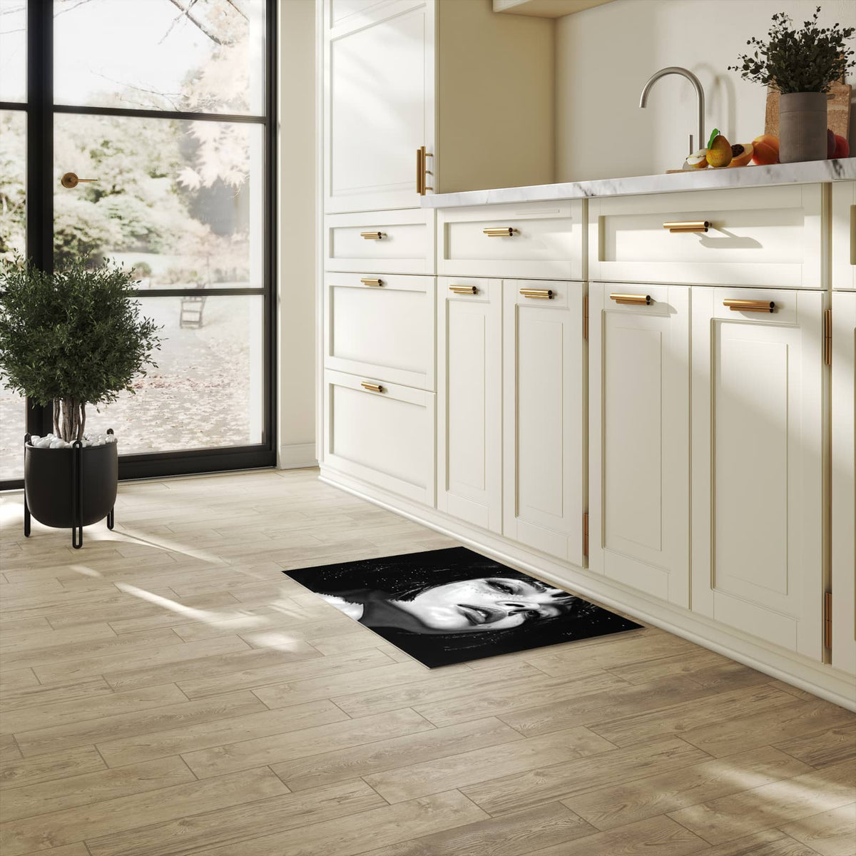 Küchenteppich mit Motiv Mystischer Blick in heller Küche für sicheres Aufbewahren