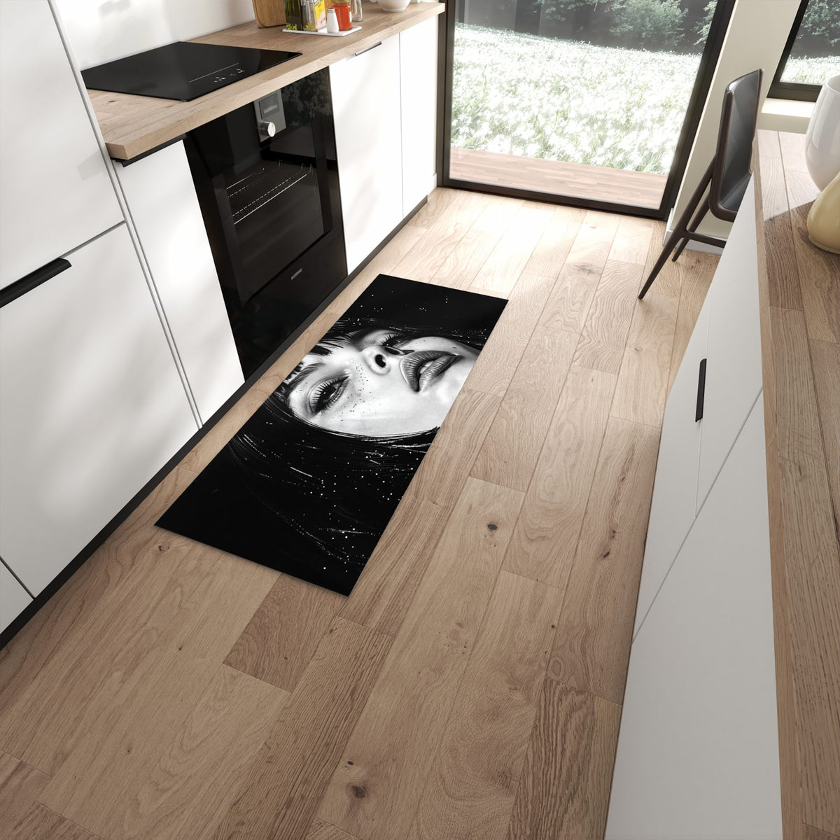 Pflegeleichter Küchenteppich mit Motiv Mystischer Blick in moderner Küche #grösse_60 x 150 cm