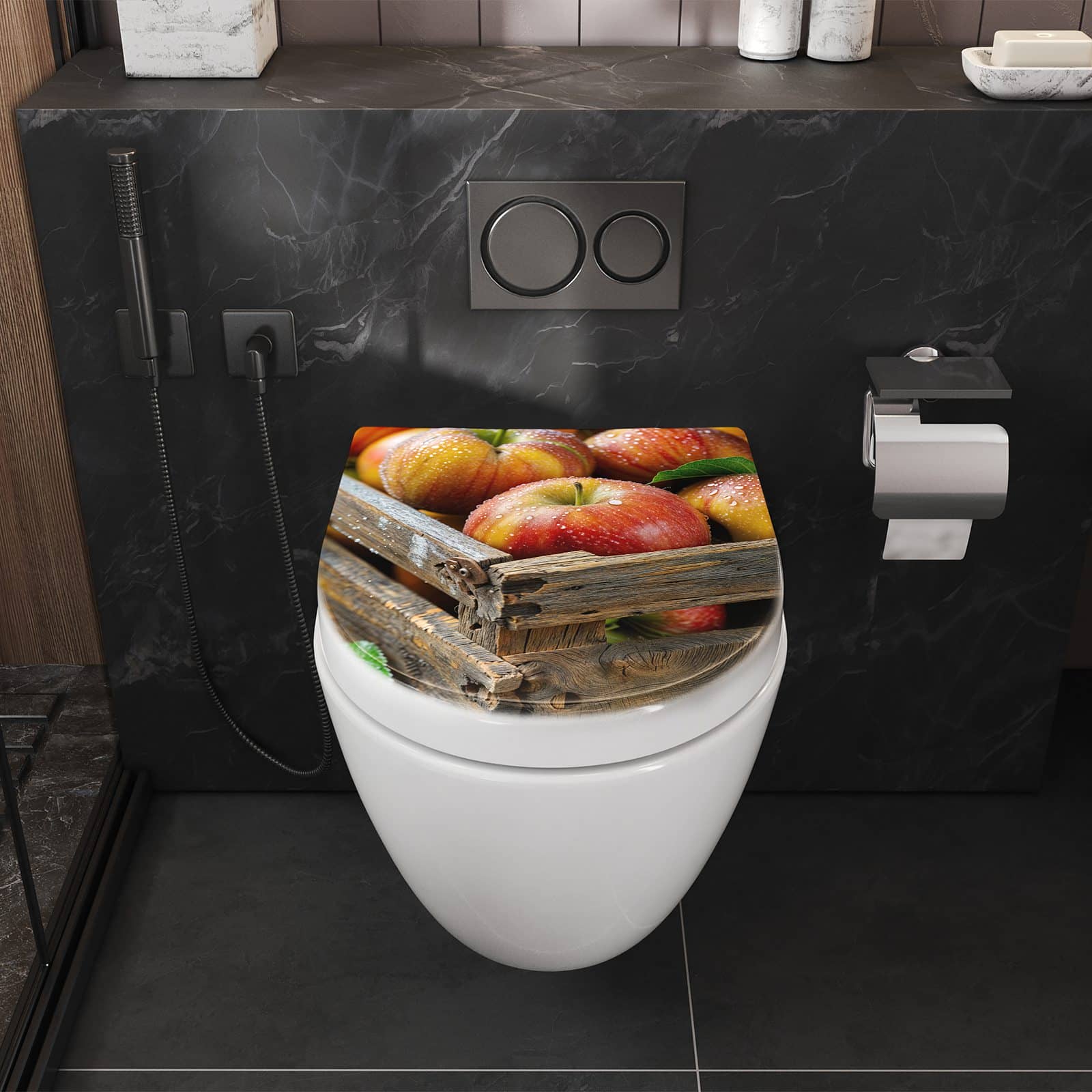 WC-Sitz mit Absenkautomatik Äpfel Holzkiste