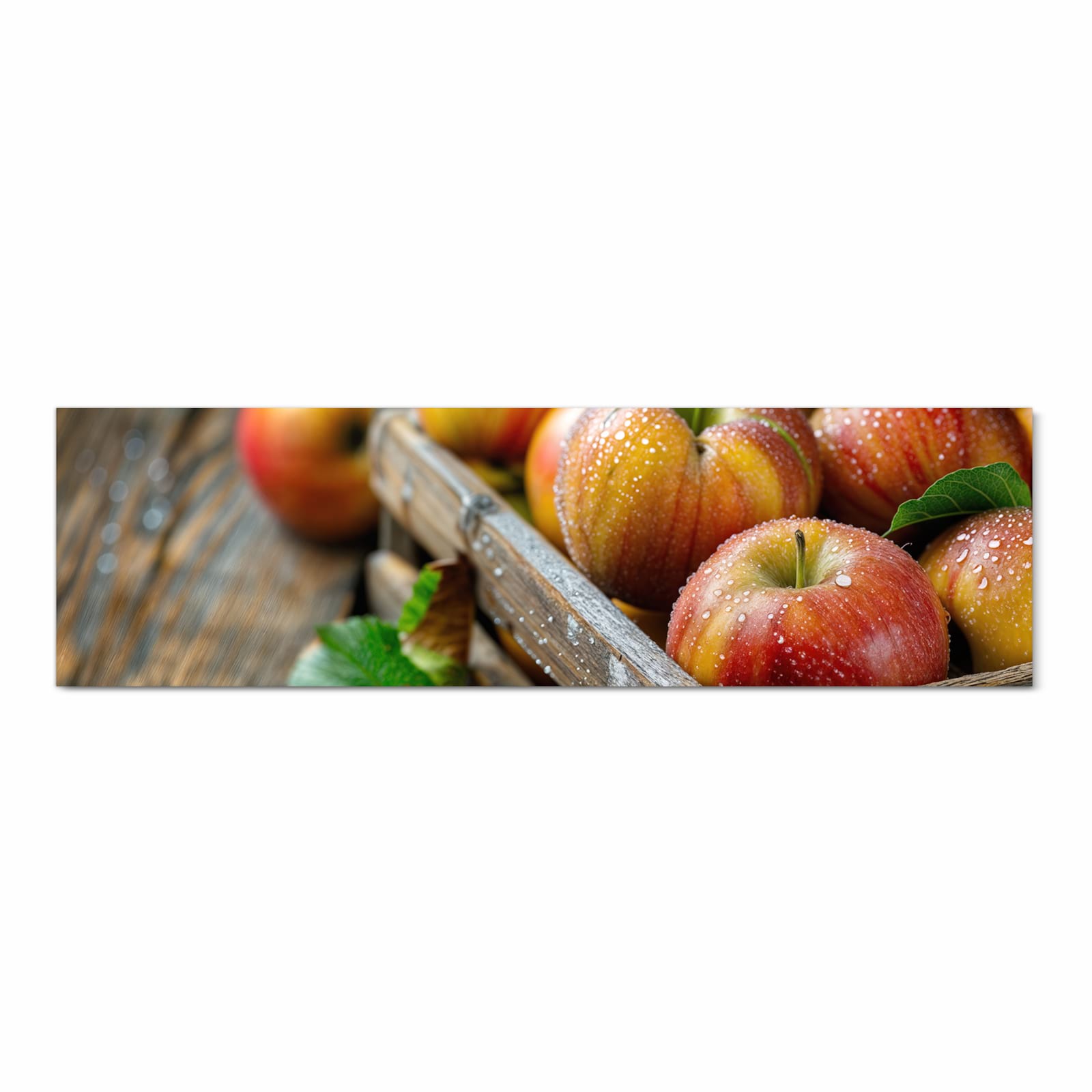 Ordnungsschaffender Küchenteppich mit Motiv Äpfel Holzkiste in Frontansicht für Übersicht