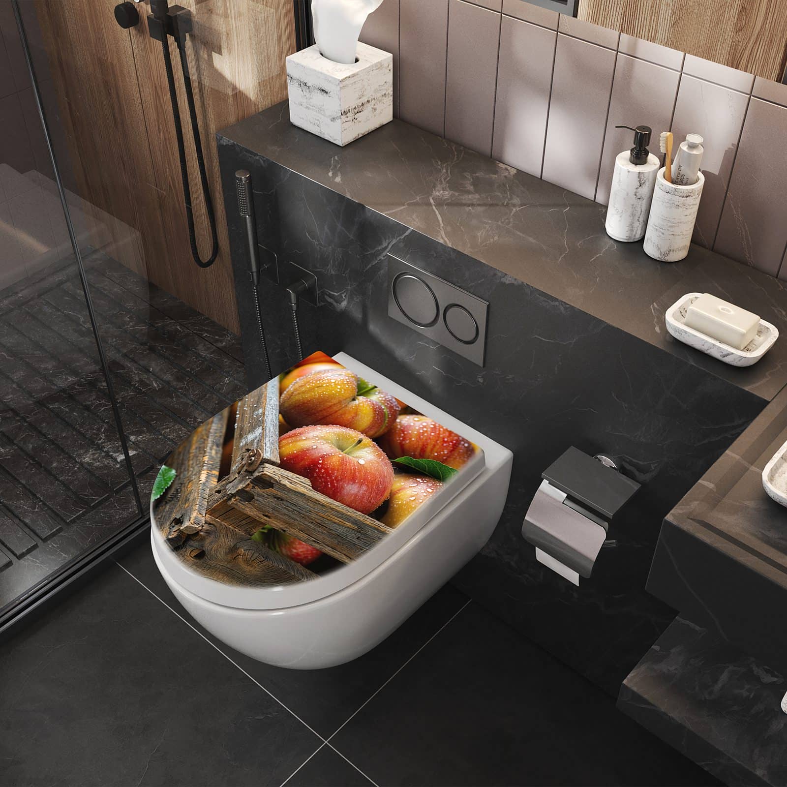WC-Sitz mit Absenkautomatik Äpfel Holzkiste
